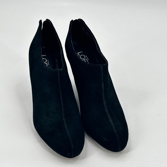 Ann Taylor LOFT Suede Wedge Heel Boots 8 Black Gray Snake Ankle Booties - Picture 4 of 7